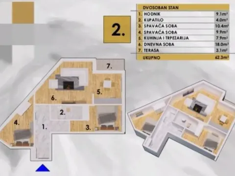 Sale, two bedroom apartment, 62m², Ilino, Bar - image 2