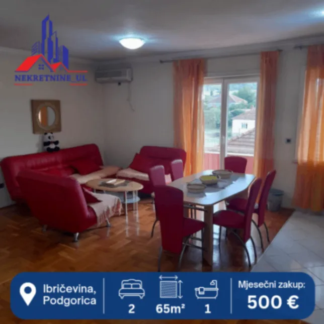 Izdavanje, dvosoban stan, 65m², Ibričevina, Podgorica