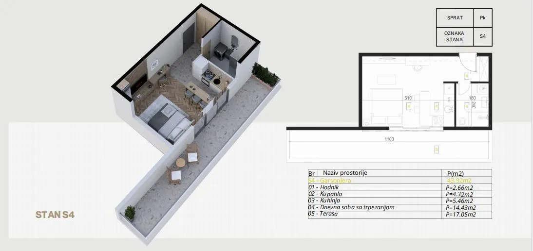 Sale, studio apartment, 43m², Budva, Crna Gora