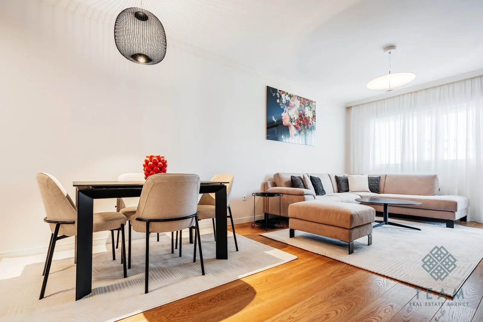 Spacious living room with a dining area and modern furniture.