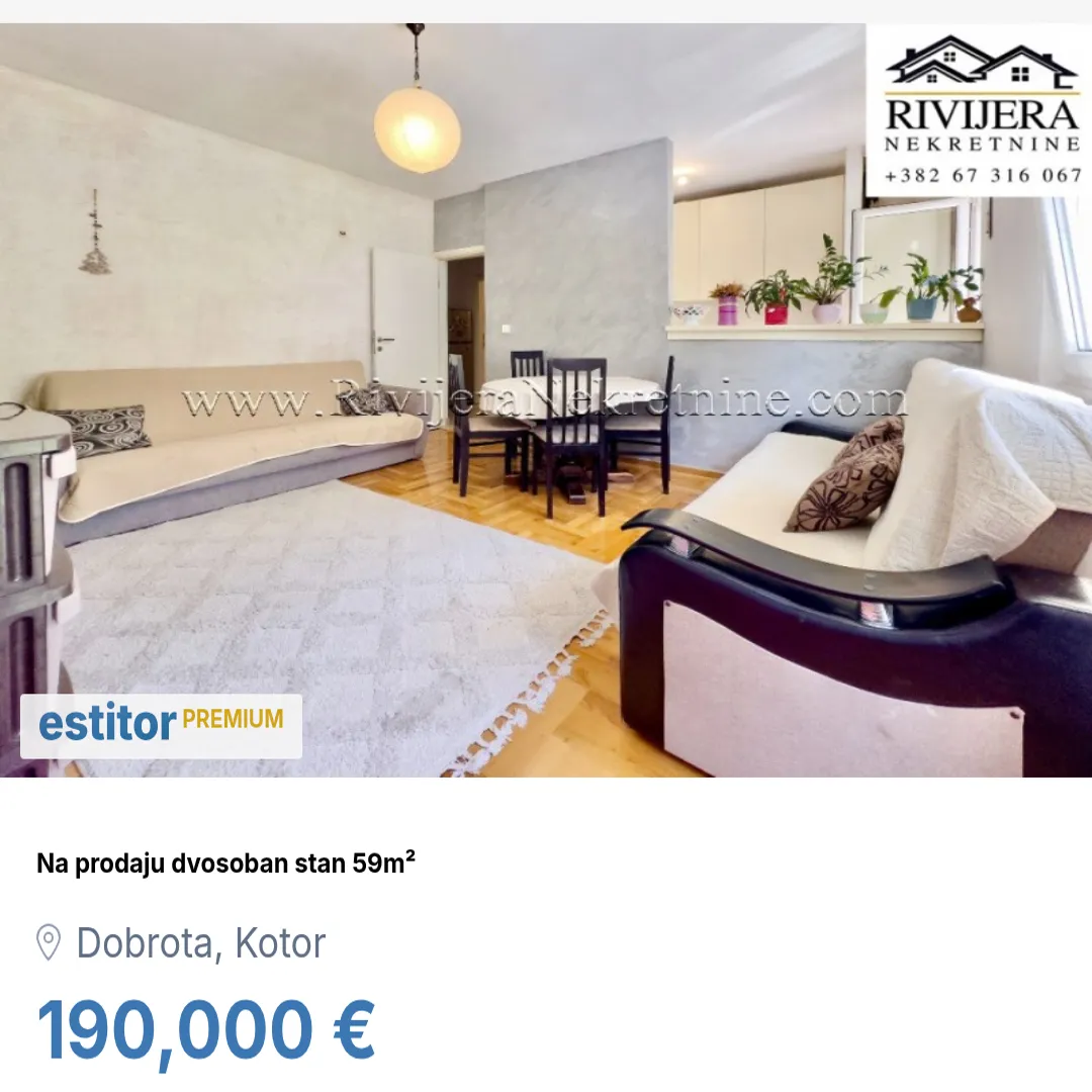 Prodaja, dvosoban stan, 59m², Dobrota, Kotor