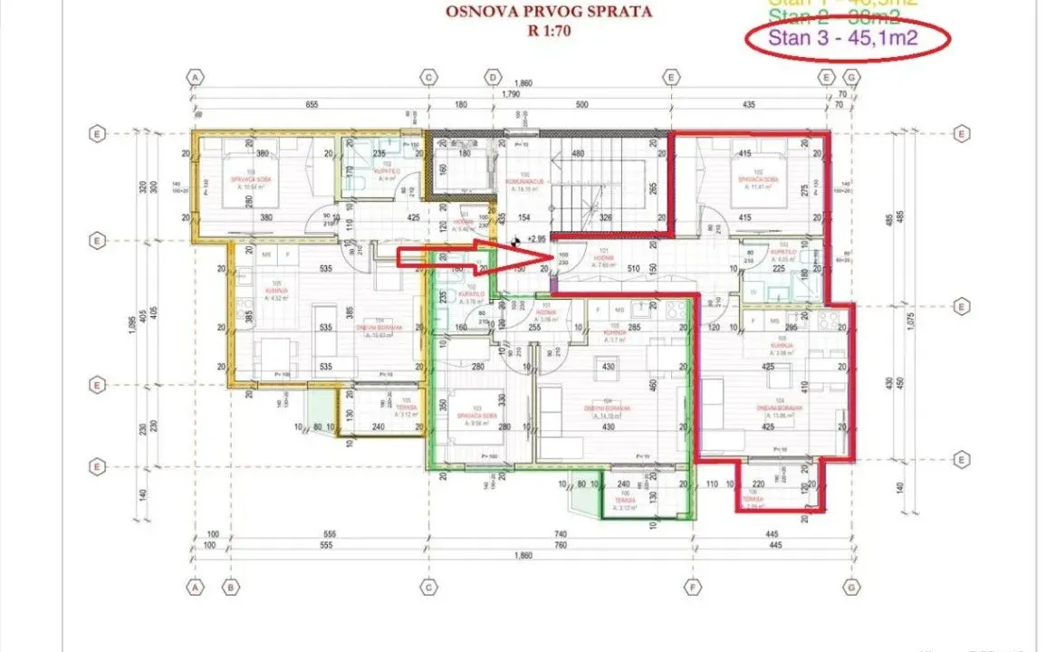 Prodaja, jednosoban stan, 45m², Šušanj, Bar