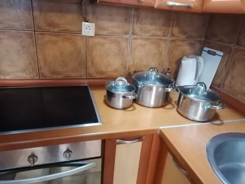 Dio kuhinje sa radnom pločom, šporetom i sudoperom. - image 6