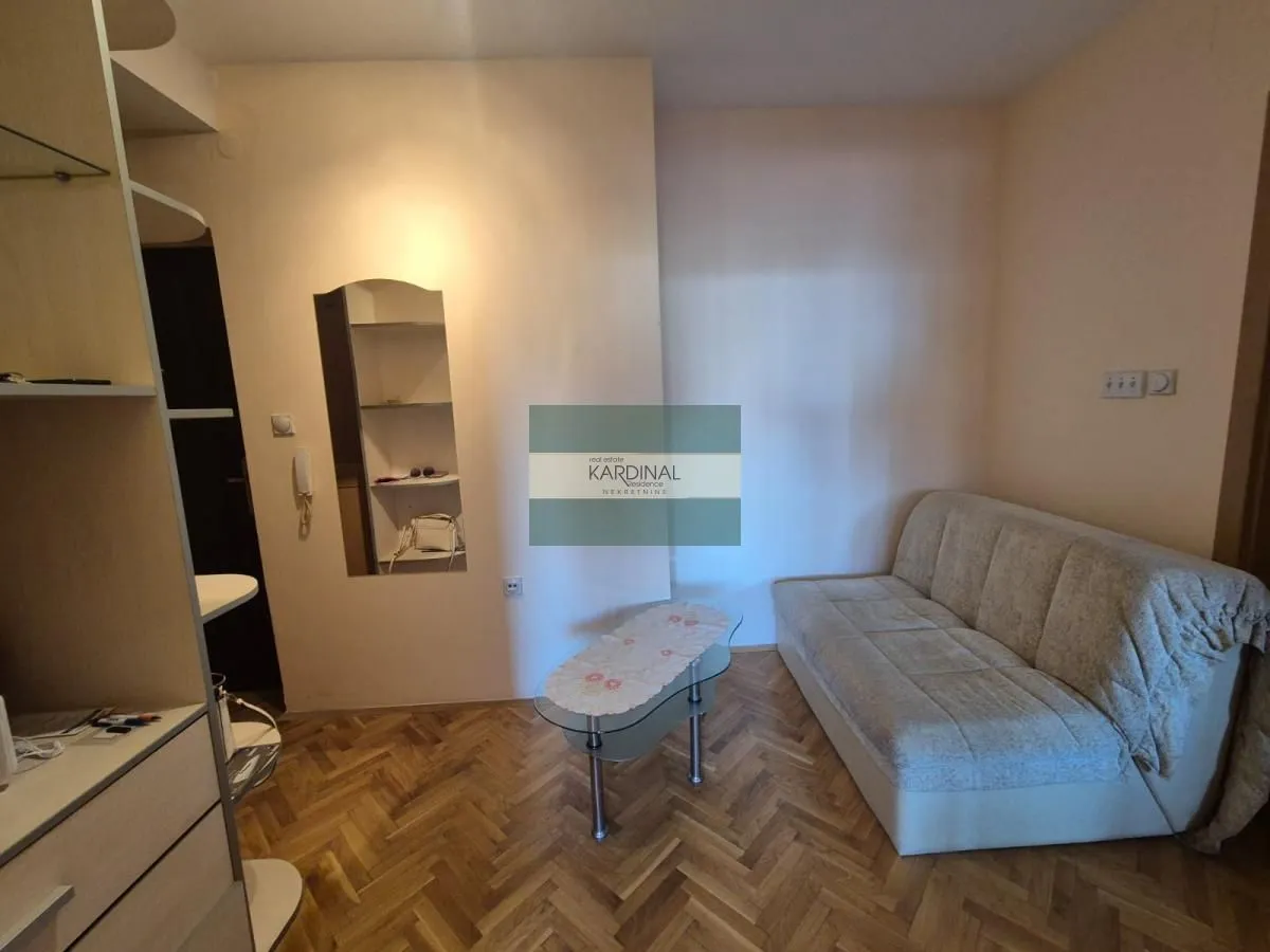 Dnevna soba sa kaučem, stočićem i ormarom.