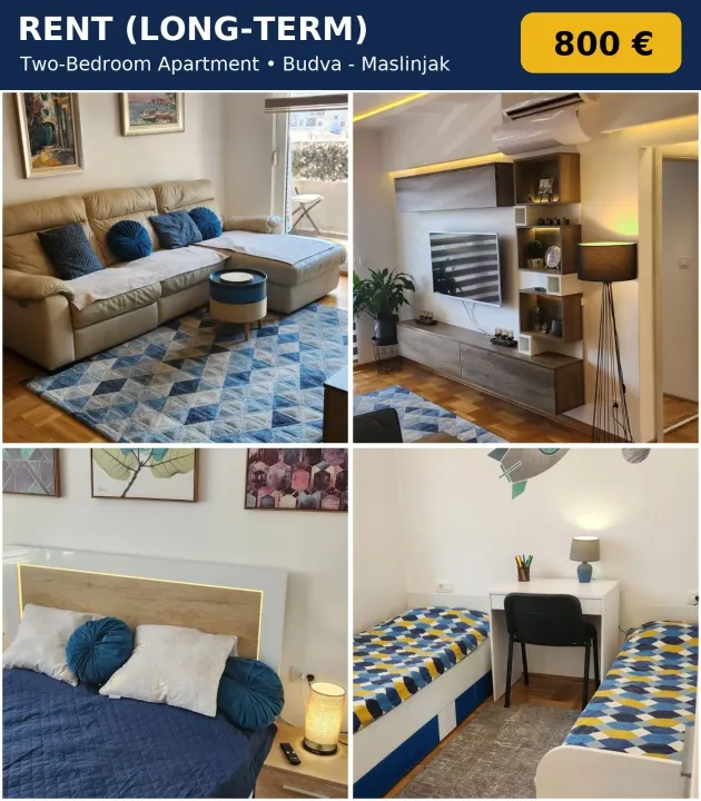 Rent, two bedroom apartment, 55m², Maslinjak, Budva