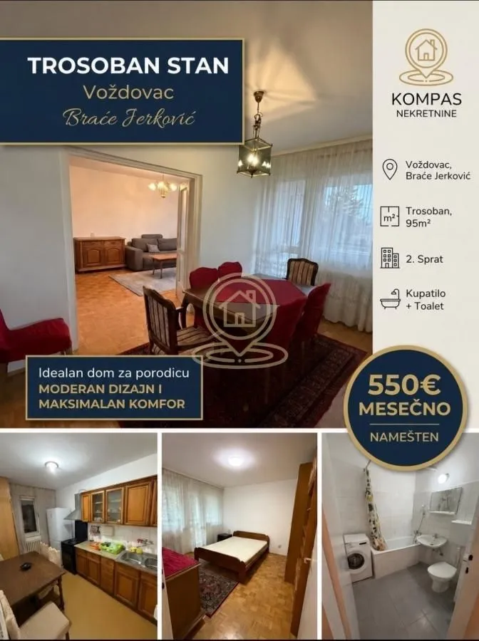 Rent, three bedroom apartment, 95m², Brace Jerković, Voždovac Sve Podlokacije