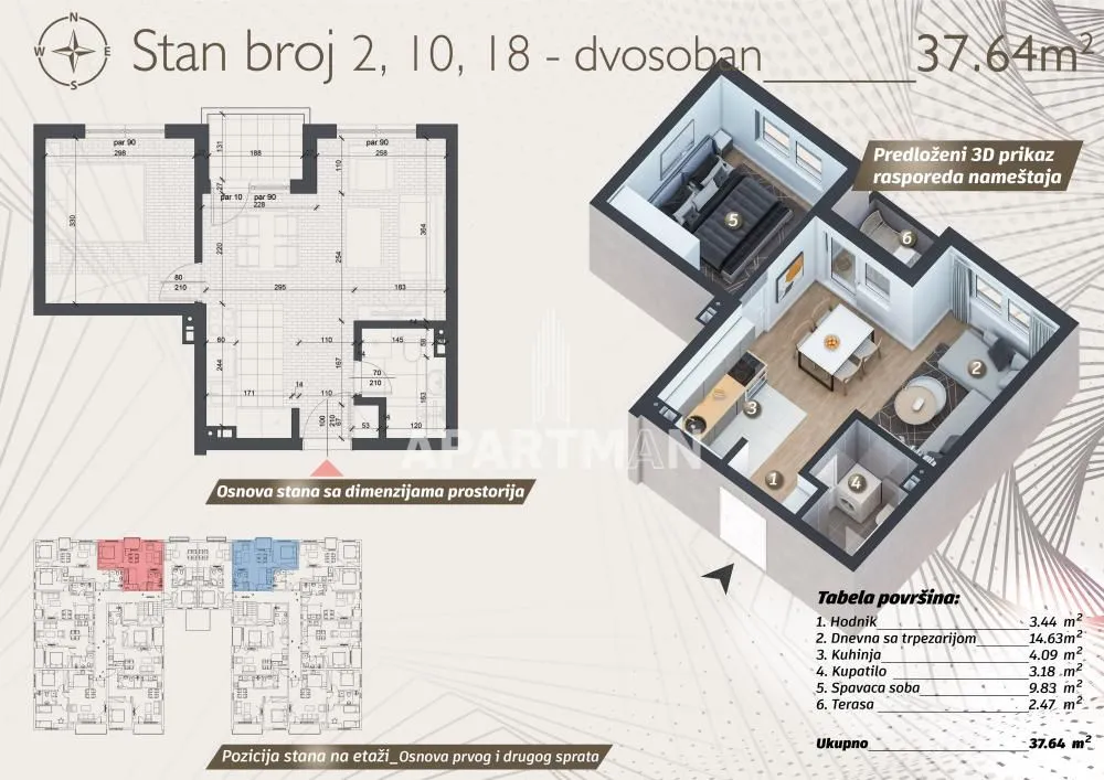Prodaja, dvosoban stan, 34m², Ledine, Beograd