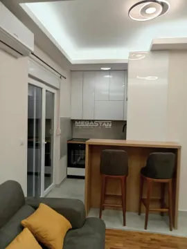 Manja kuhinja sa šankom i barskim stolicama povezana sa dnevnim boravkom. - image 6