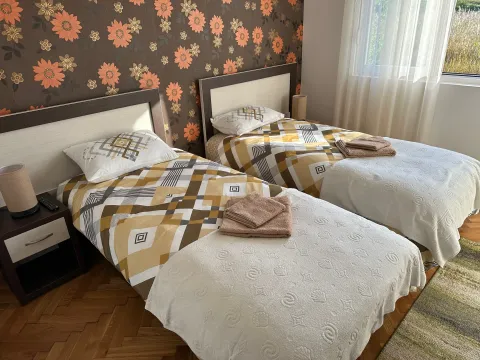 Spavaća soba sa dva odvojena kreveta i noćnim stočićima. - image 7