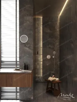 Moderno kupatilo sa tamnim pločicama, tuš kabinom i umivaonikom. - image 19