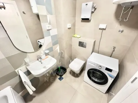 Bathroom equipped with sanitary fixtures, sink, shower, and washing machine. - image 8