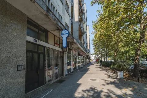 Pogled na ulaz u zgradu sa trotoarom i drvoredom. - image 12