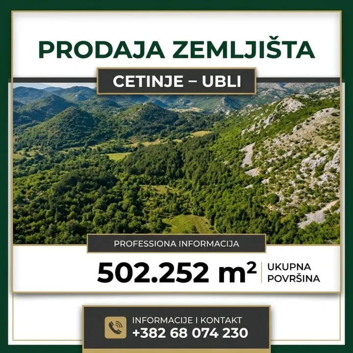 Prodaja, plac, 502252m², Ubli, Cetinje