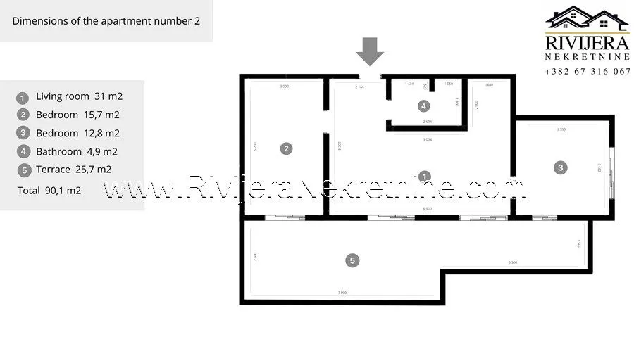 Sale, two bedroom apartment, 90m², Tivat, Crna Gora