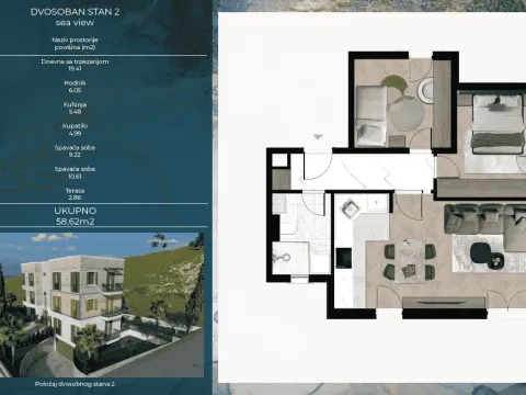 Sale, two bedroom apartment, 59m², Kava, Tivat - image 11