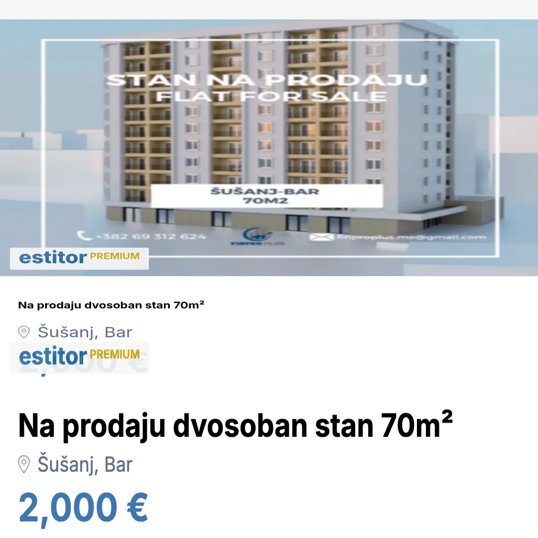 Prodaja, dvosoban stan, 70m², Šušanj, Bar