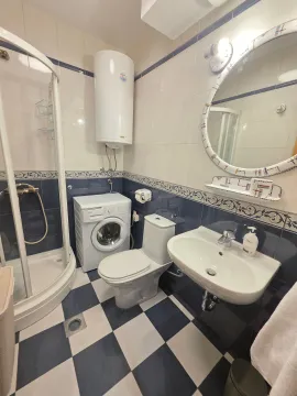 Kompaktno opremljeno kupatilo sa tuš kabinom, umivaonikom i veš mašinom. - image 9