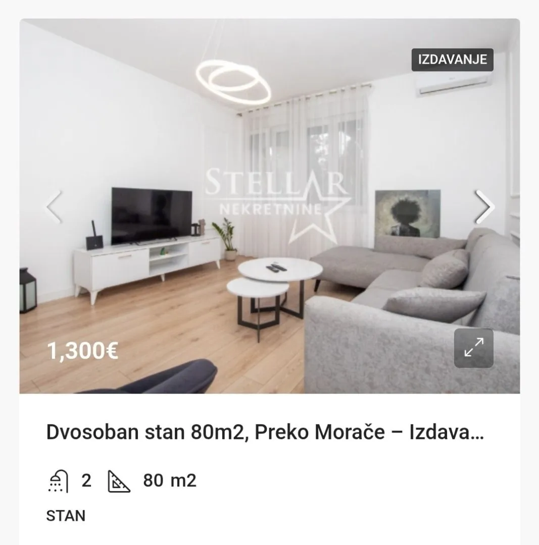 Rent, two bedroom apartment, 80m², Preko Morače, Podgorica