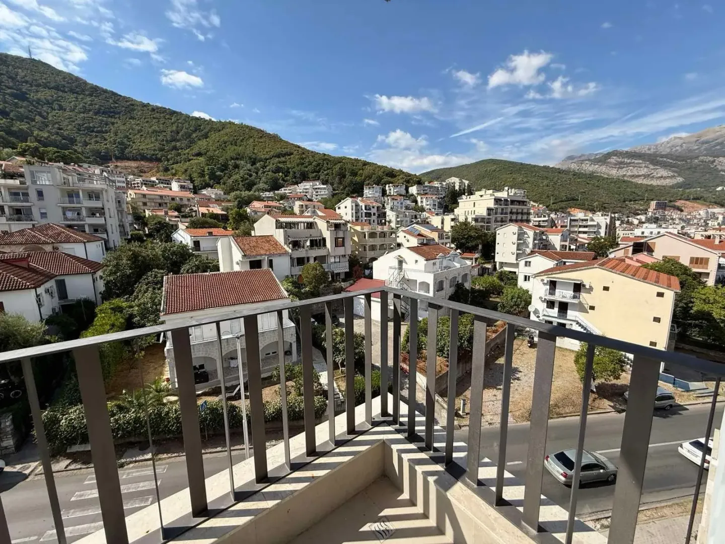 View from the balcony overlooking the town and hills.