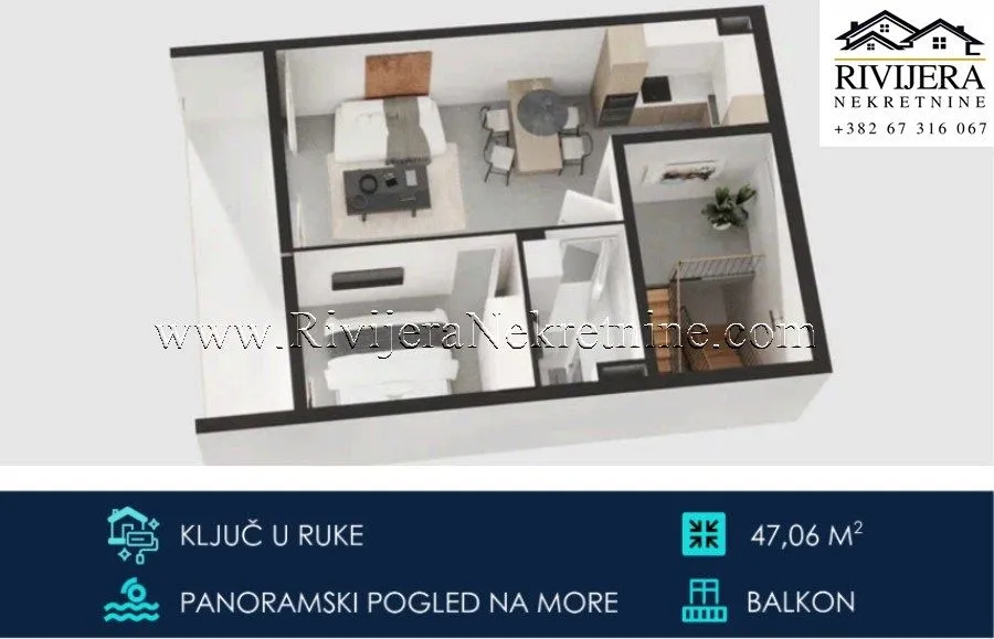 Prodaja, jednosoban stan, 47m², Tivat, Crna Gora