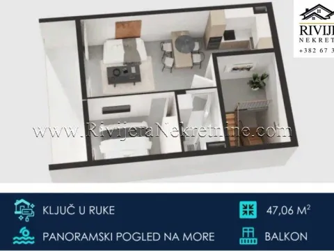 Sale, one bedroom apartment, 47m², Tivat, Crna Gora - image 4