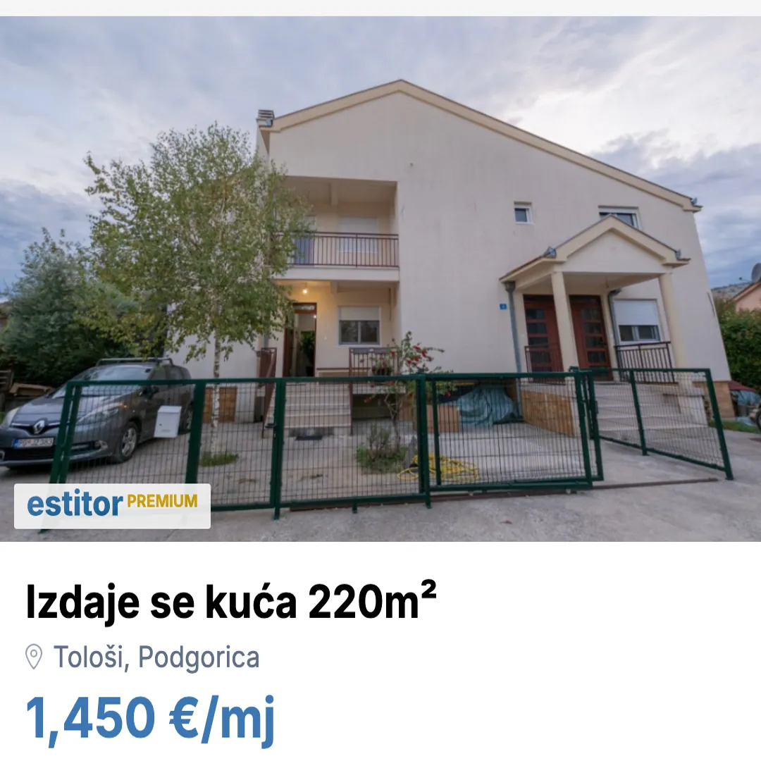 Izdavanje, kuća, 220m², Tološi, Podgorica