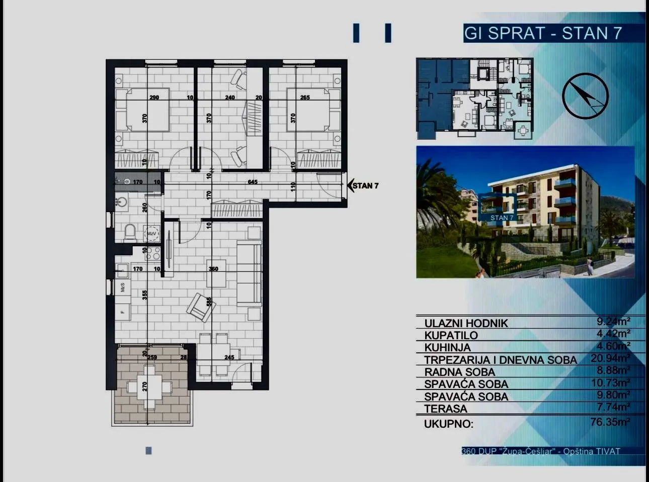 Sale, three bedroom apartment, 76m², Kava, Tivat