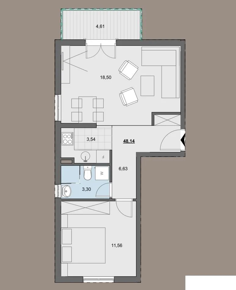 Prodaja, jednosoban stan, 48m², Bonići, Tivat