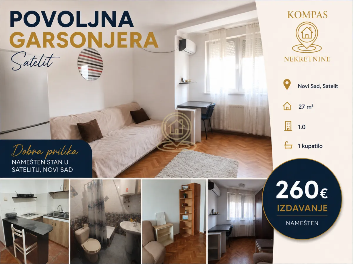 Izdavanje, jednosoban stan, 27m², Grbavica, Novi Sad Sve Podlokacije
