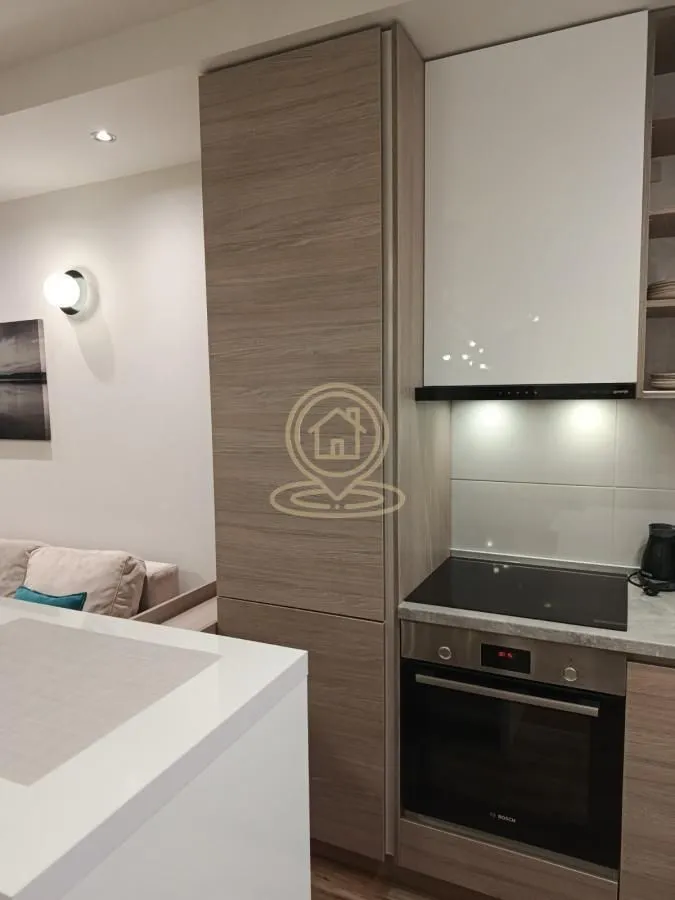Modern kitchen with built-in appliances and a cooktop.