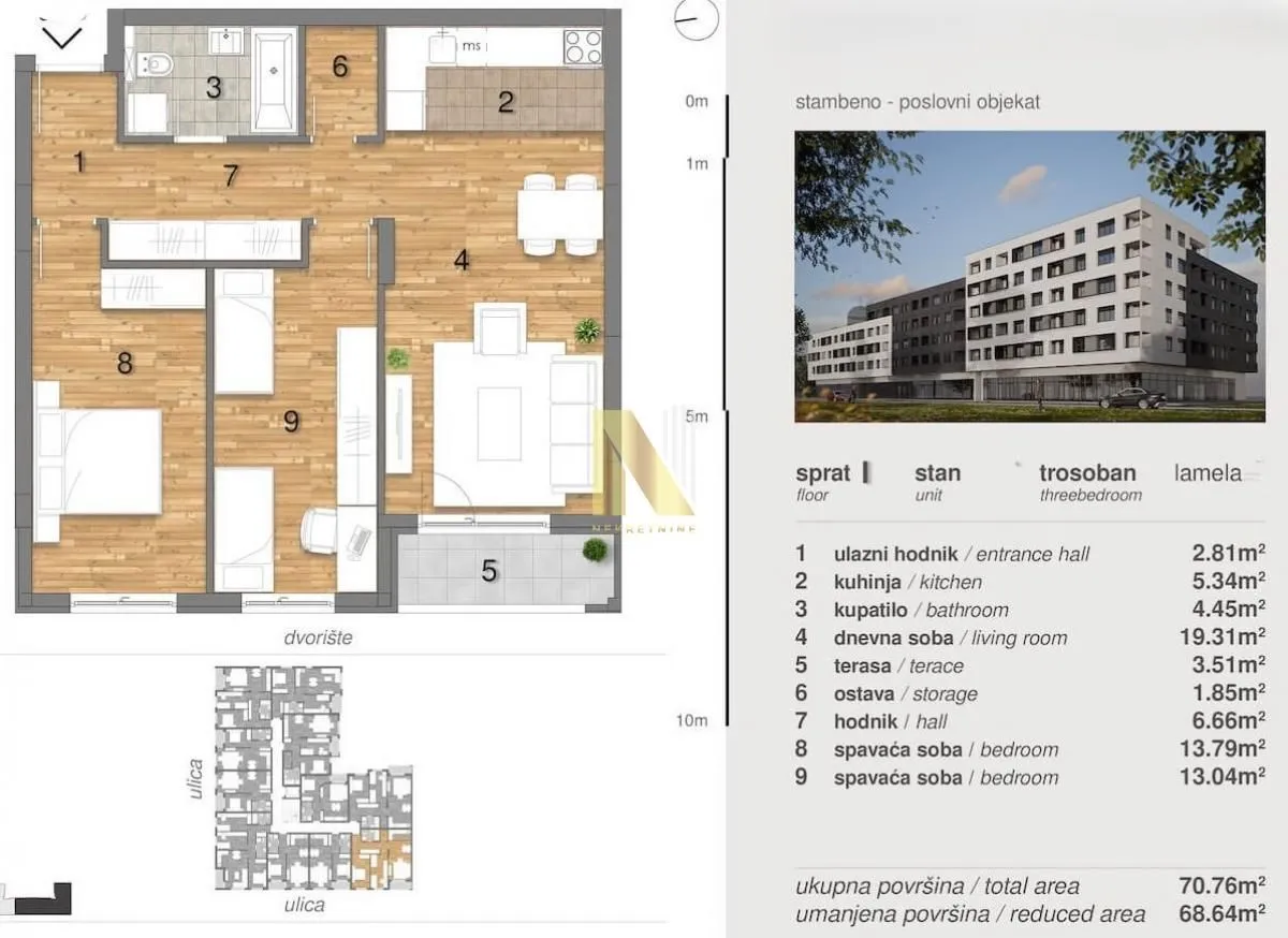 Sale, three bedroom apartment, 69m², Telep, Novi Sad Sve Podlokacije