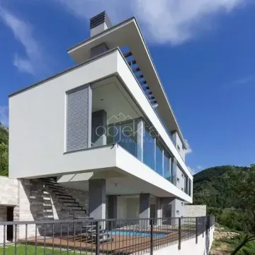 Eksterijer moderne kuće sa bazenom i velikim staklenim površinama. - image 3
