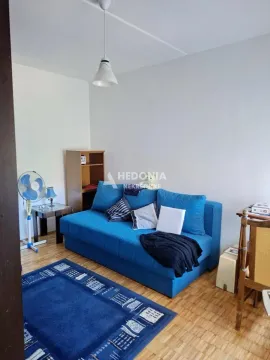 Dnevna soba sa plavim kaučem i drvenim podom. - image 7