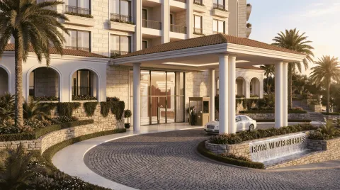 Glavni ulaz i prilaz zgrade sa natpisom Royal View Residences. - image 26