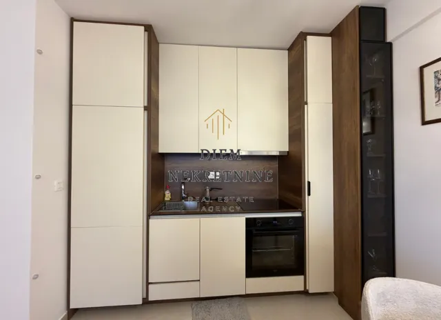 Modern kitchen with built-in cabinetry and appliances.