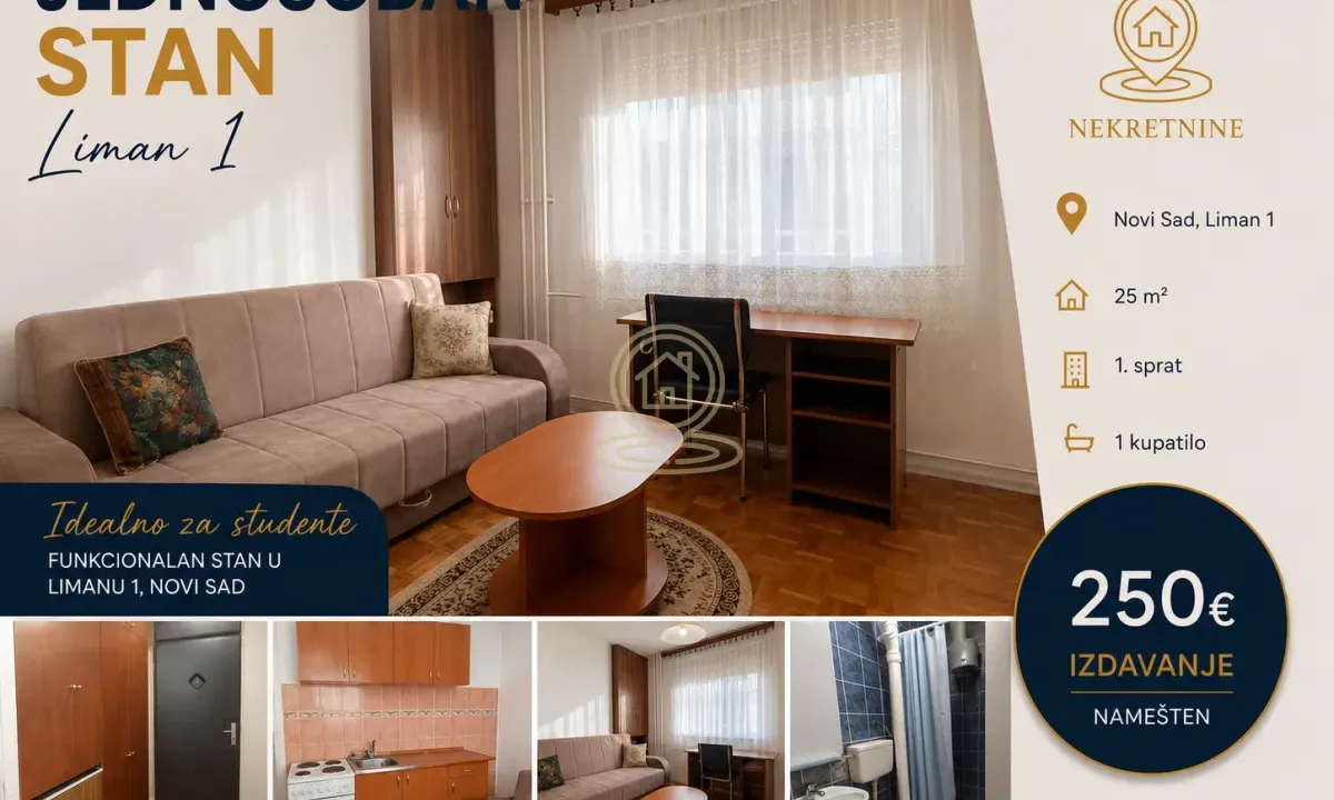 Izdavanje, jednosoban stan, 25m², Liman 1, Novi Sad Sve Podlokacije