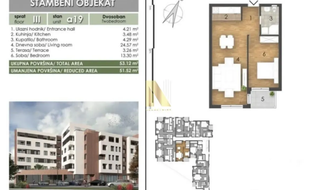 Prodaja, dvosoban stan, 51m², Bulevar patrijarha Pavla, Novi Sad Sve Podlokacije