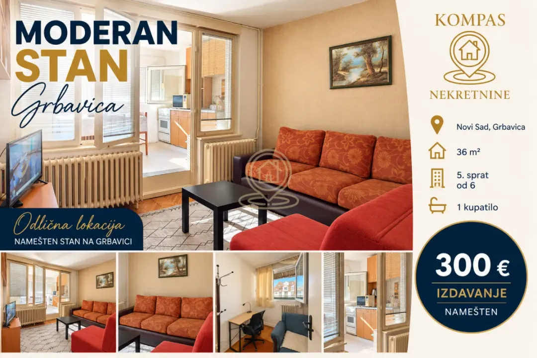 Rent, one bedroom apartment, 36m², Grbavica, Novi Sad Sve Podlokacije