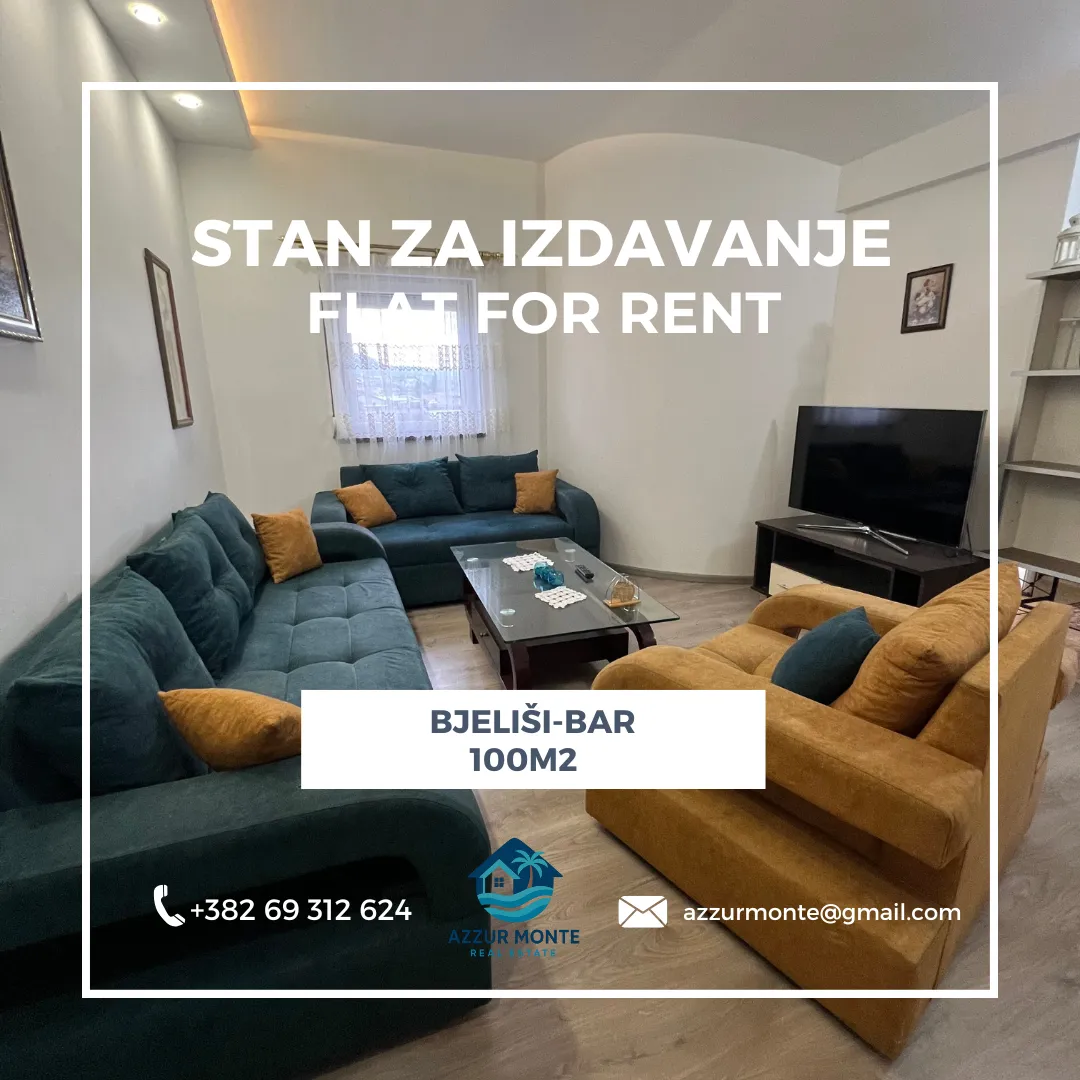 Rent, two bedroom apartment, 100m², Bjeliši, Bar