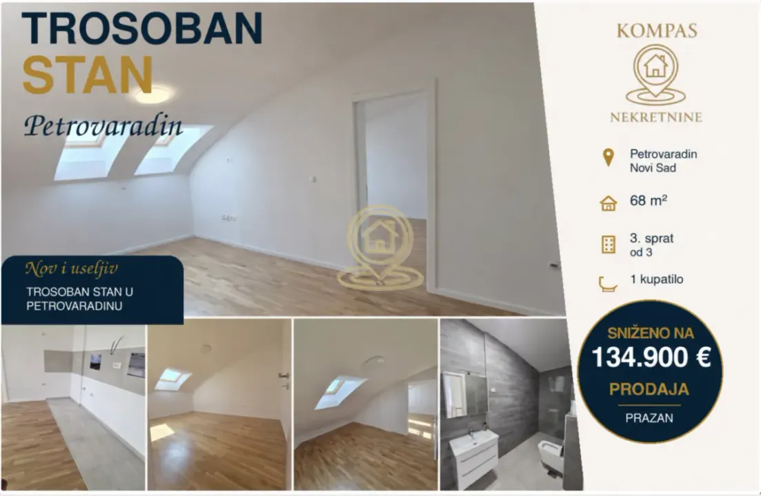 Sale, three bedroom apartment, 68m², Petrovaradin, Novi Sad