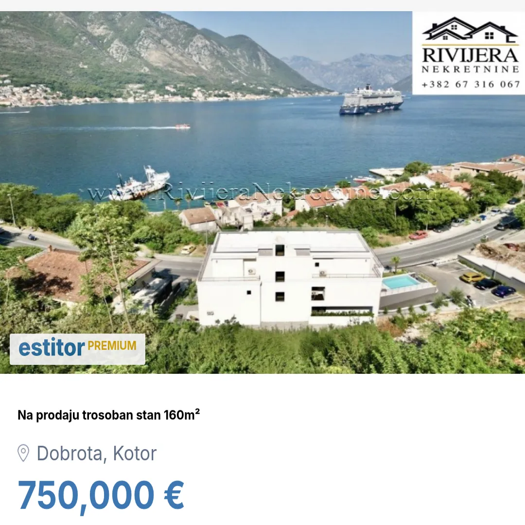 Prodaja, trosoban stan, 160m², Dobrota, Kotor