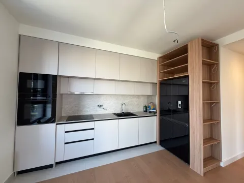 Moderna kuhinja sa ugradnim elementima i crnim frižiderom. - image 9