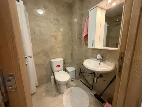 Manje kupatilo obloženo keramičkim pločicama sa umivaonikom i WC šoljom. - image 8