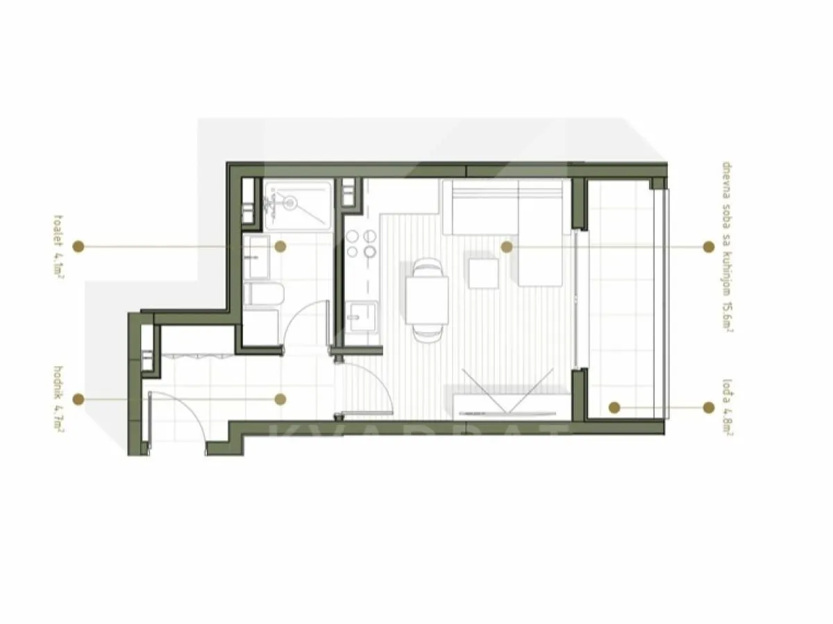 Prodaja, garsonjera, 29m², Zabjelo, Podgorica