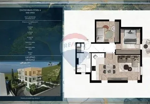 Sale, two bedroom apartment, 60m², Kavač, Kotor - image 3