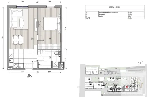 Osnova stana sa rasporedom prostorija i dimenzijama. - image 2