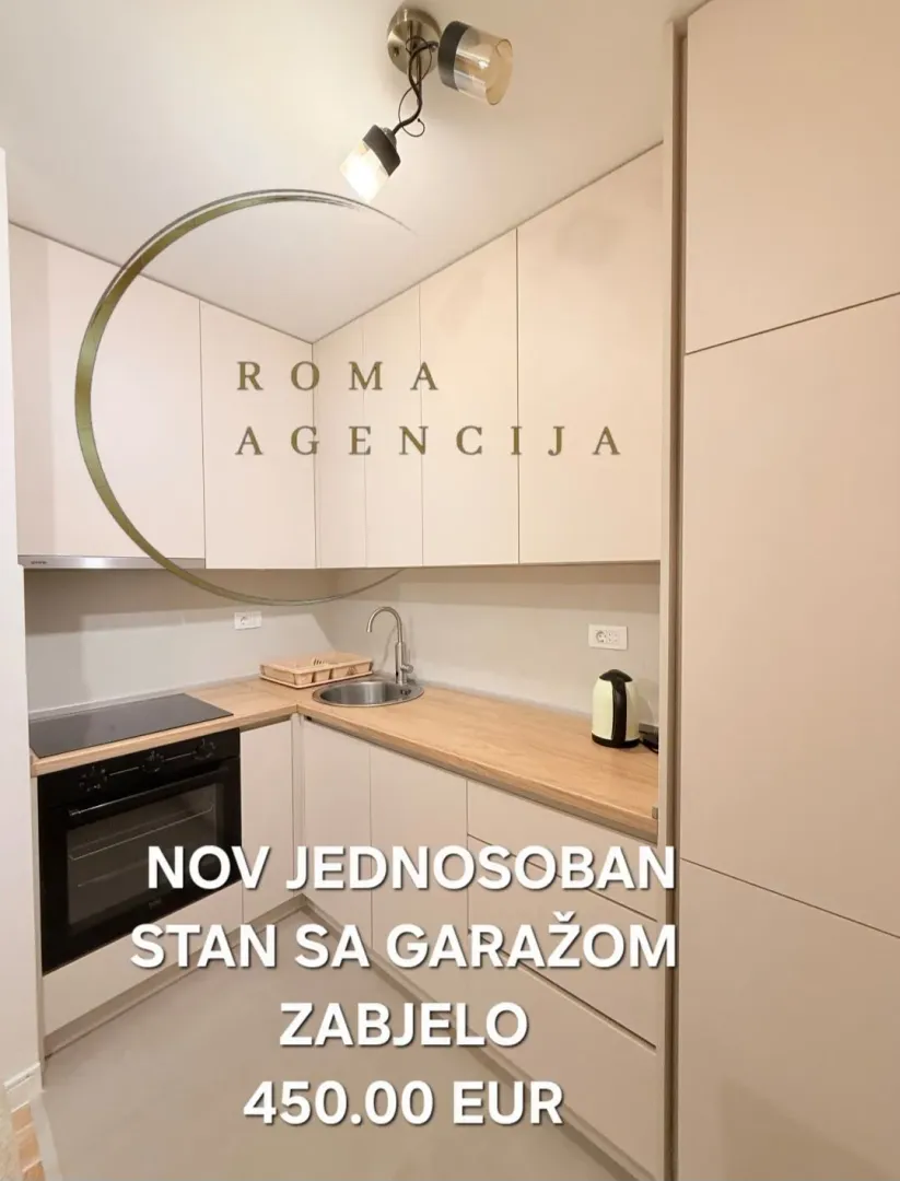Modern kitchen within a one-bedroom apartment.
