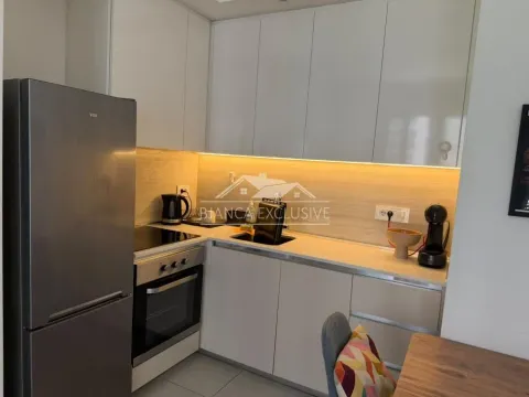Moderna kuhinja sa ugradnim elementima i frižiderom. - image 7