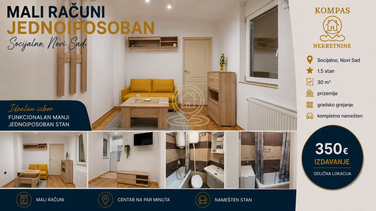 Izdavanje, jednosoban stan, 30m², Socijalno, Novi Sad Sve Podlokacije