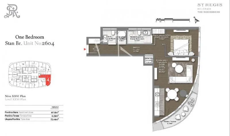 Sale, two bedroom apartment, 73m², Beograd Na Vodi, Beograd